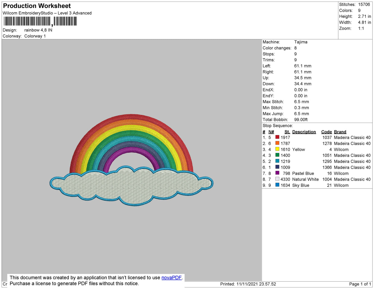 Rainbow Embroidery File 4 size