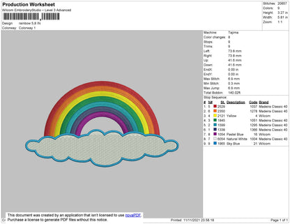 Rainbow Embroidery File 4 size