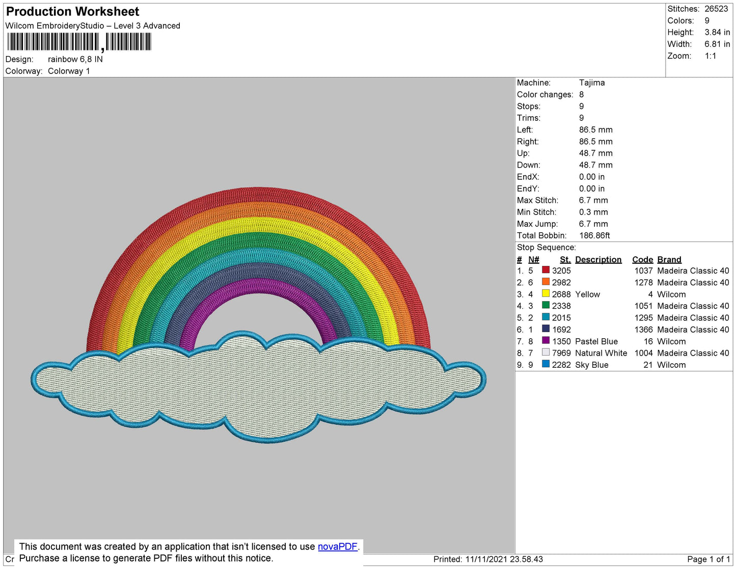 Rainbow Embroidery File 4 size