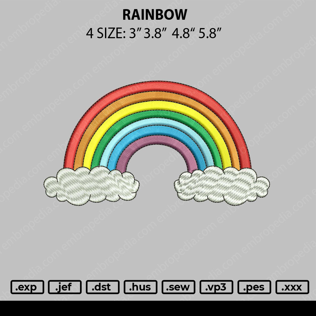 Rainbow Embroidery File 4 size