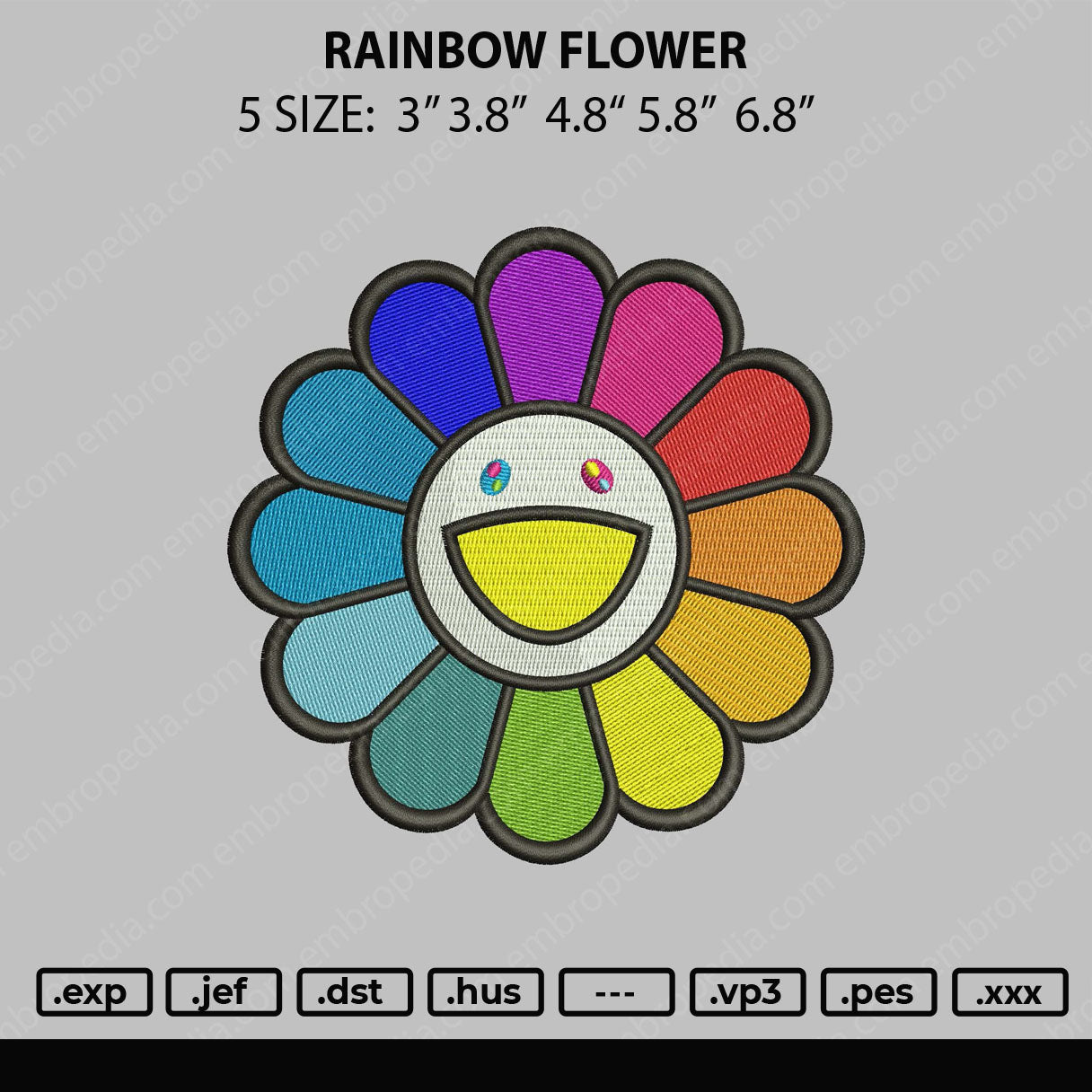 Rainbow Flower Embroidery File 4 size