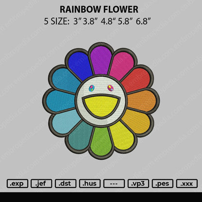 Rainbow Flower Embroidery File 4 size
