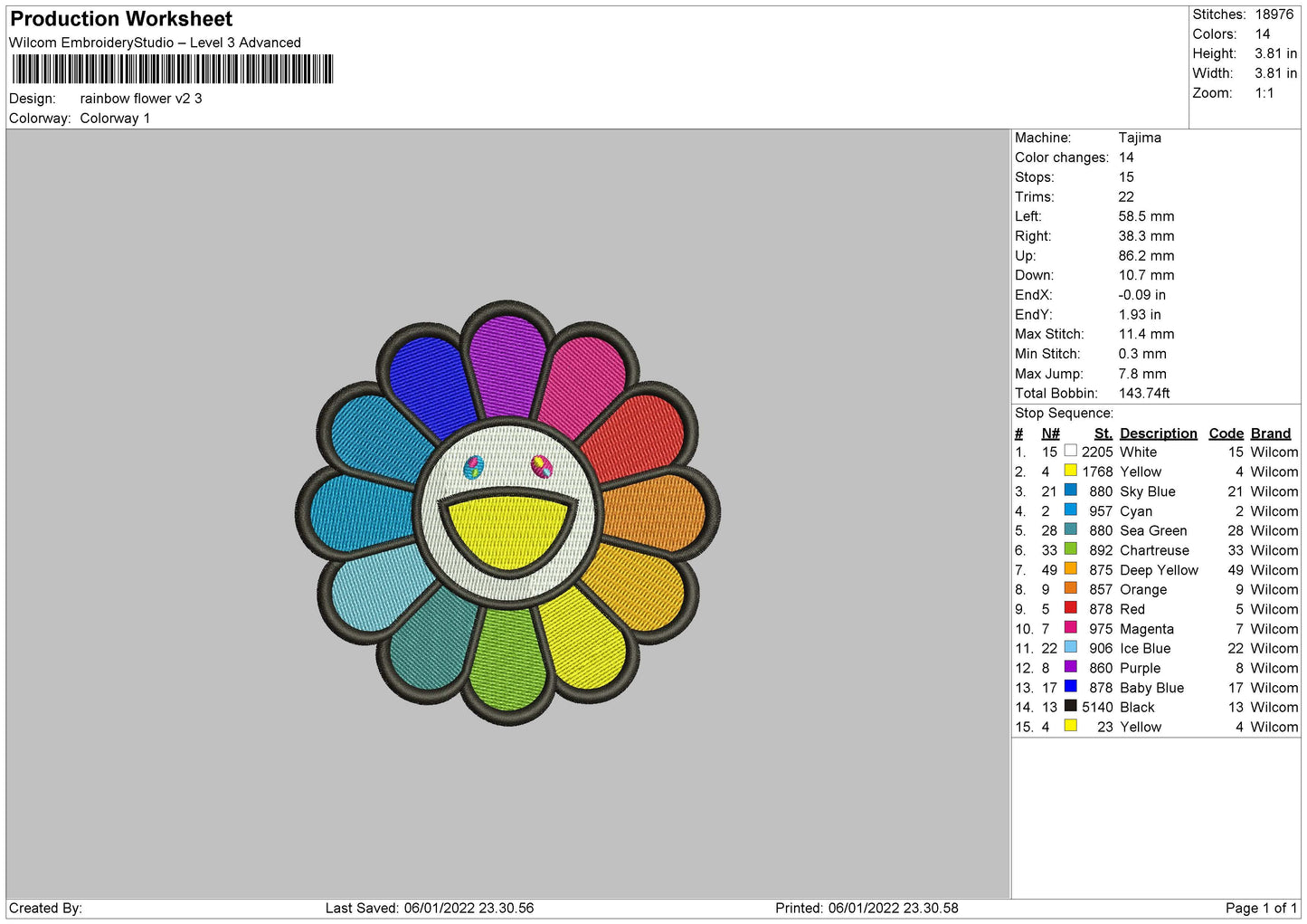 Rainbow Flower Embroidery File 4 size