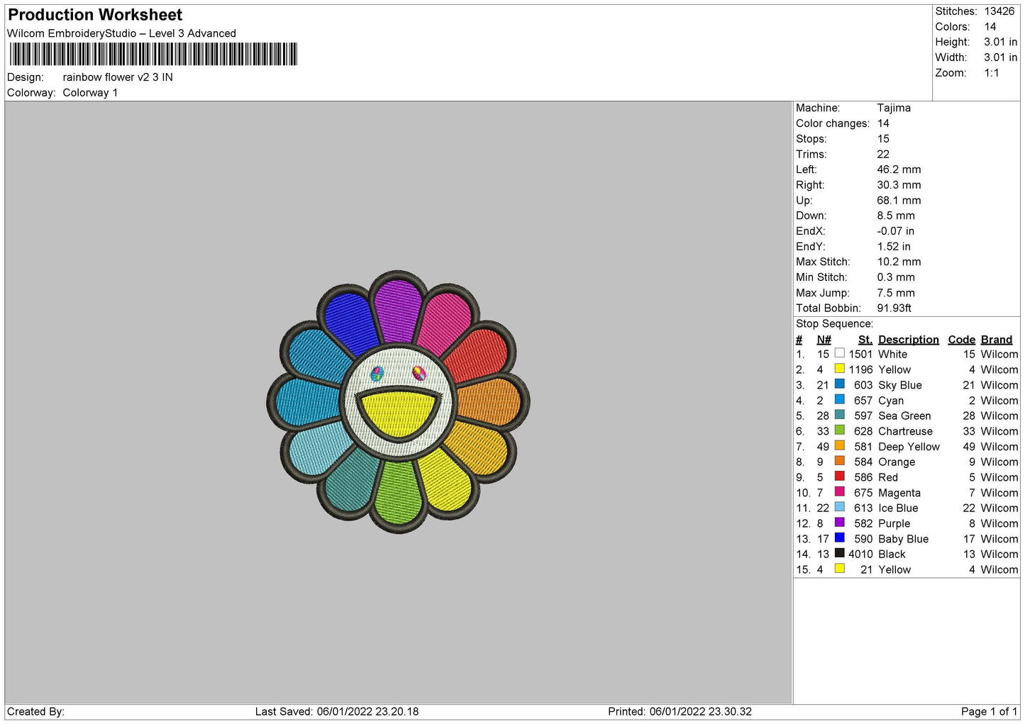 Rainbow Flower Embroidery File 4 size