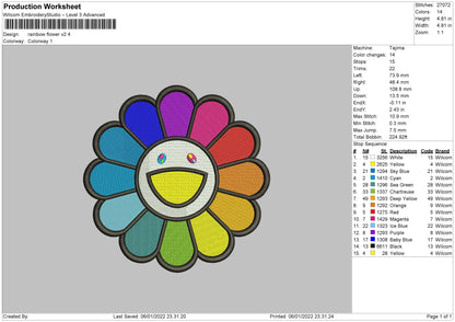 Rainbow Flower Embroidery File 4 size