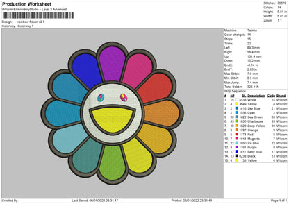 Rainbow Flower Embroidery File 4 size