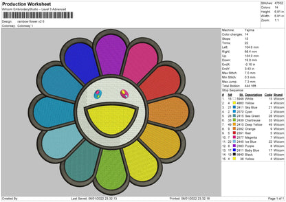 Rainbow Flower Embroidery File 4 size