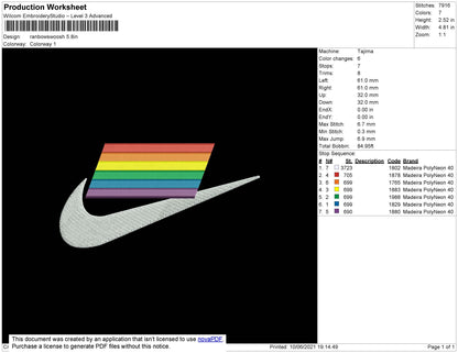 Rainbow Swoosh Embroidery File 4 size
