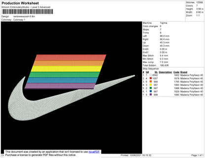 Rainbow Swoosh Embroidery File 4 size