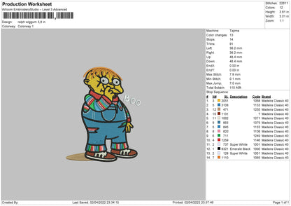 Ralph Wiggum Embroidery File 4 size