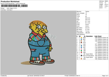 Ralph Wiggum Embroidery File 4 size