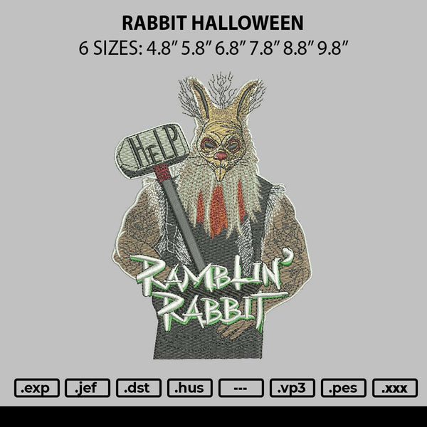 Rabbit Halloween Embroidery File 6 sizes