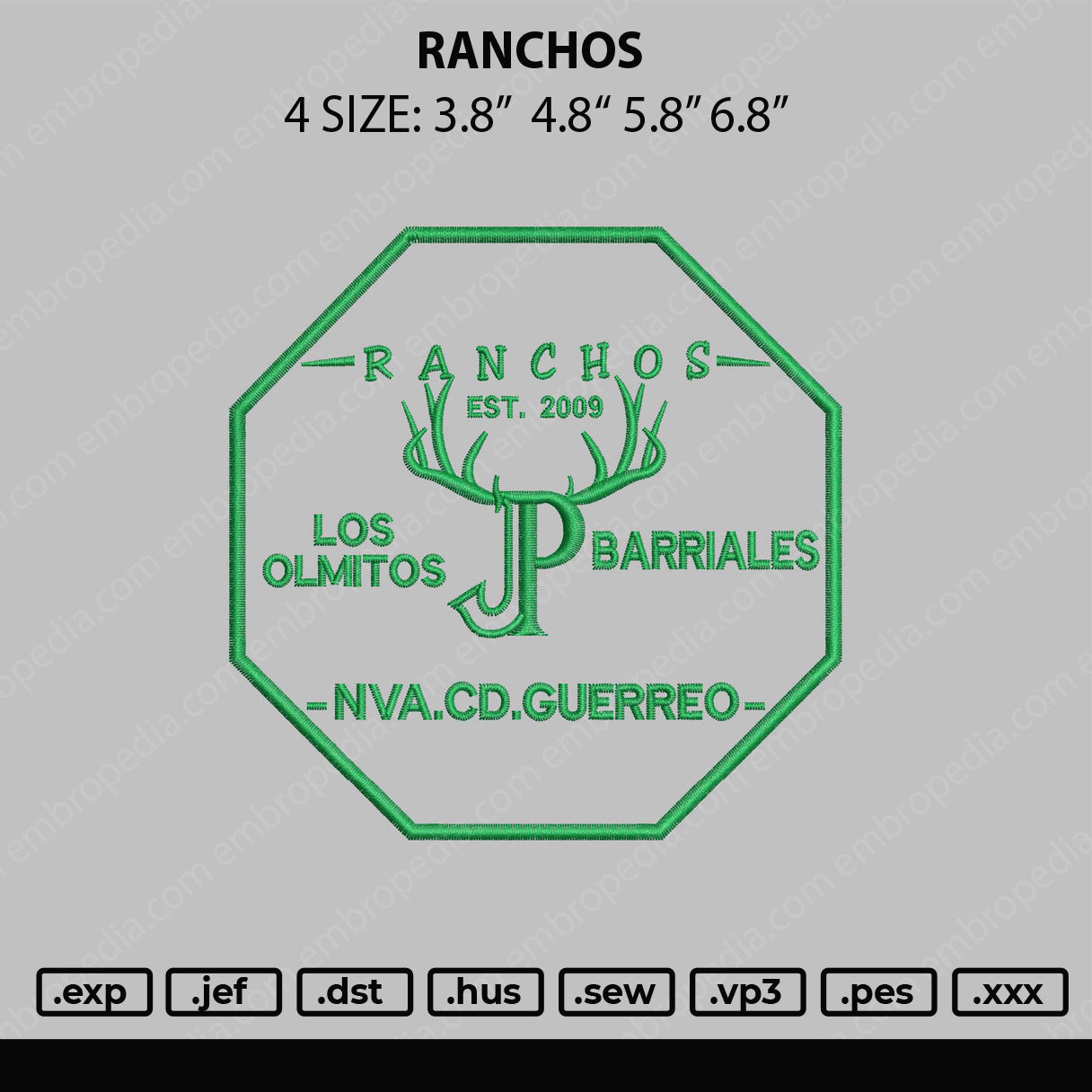 Ranchos Embroidery File 4 size