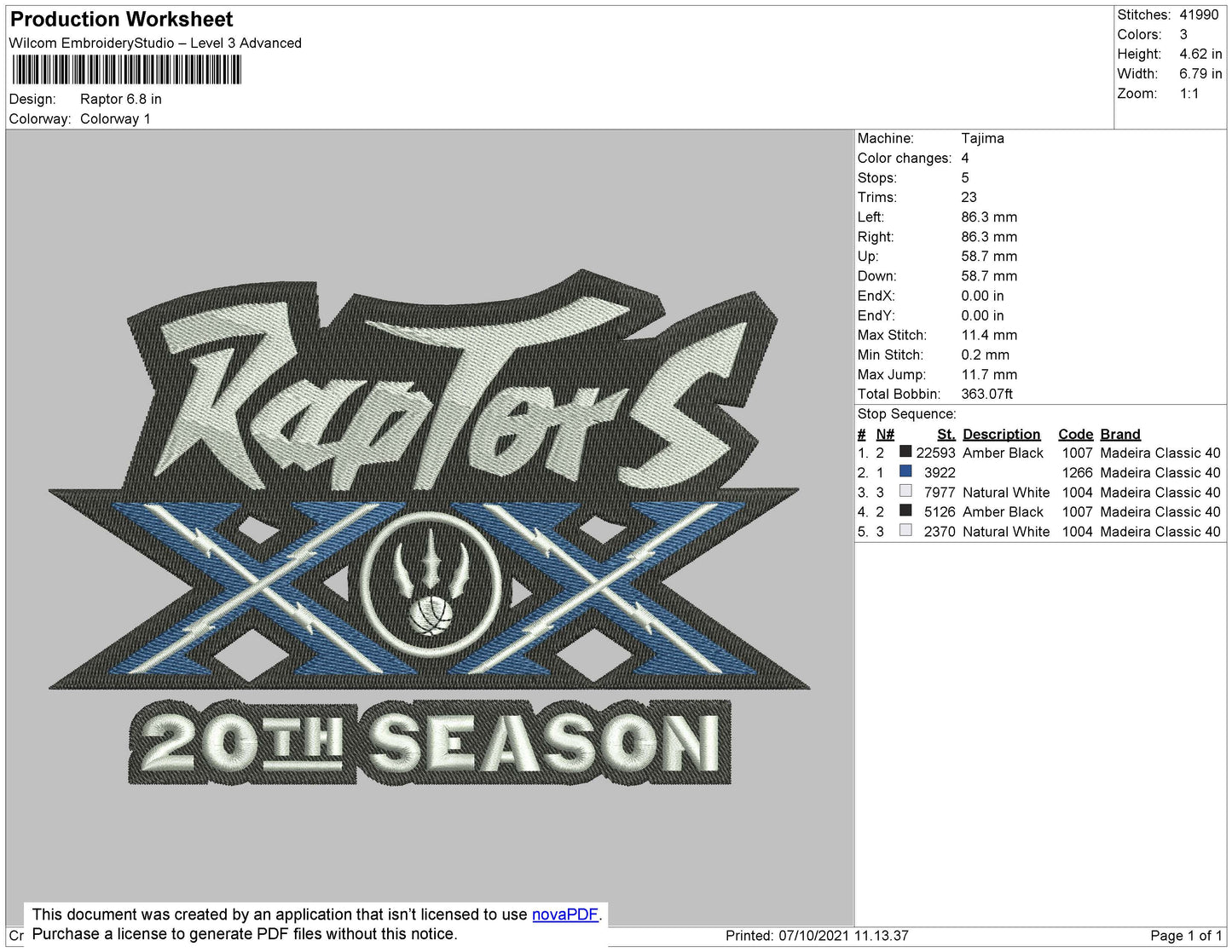 Raptors Embroidery File 5 size