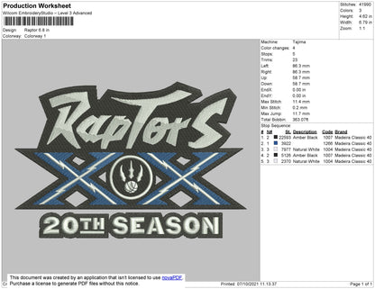 Raptors Embroidery File 5 size