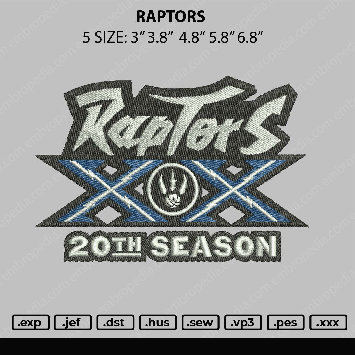 Raptors Embroidery File 5 size