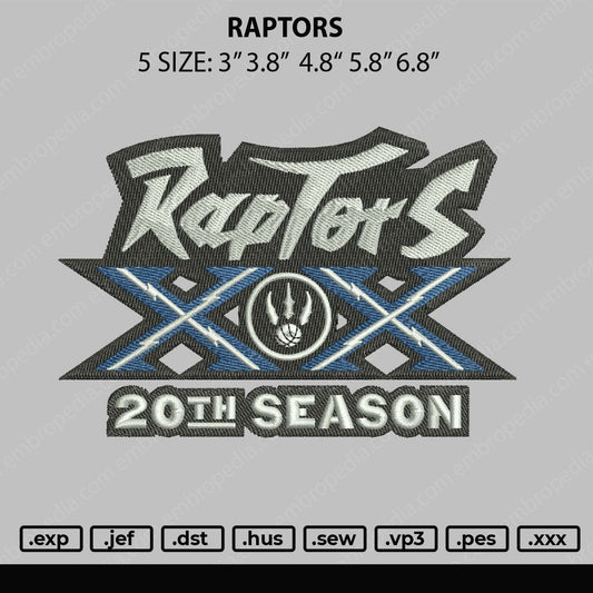 Raptors Embroidery File 5 size