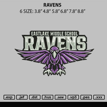 Ravens Embroidery File 6 sizes