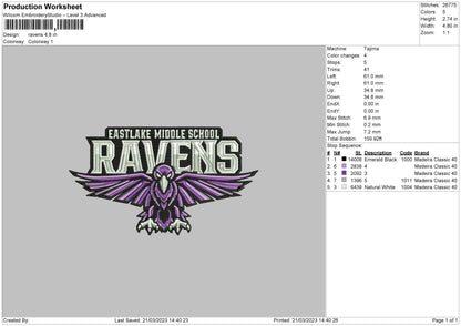 Ravens Embroidery File 6 sizes
