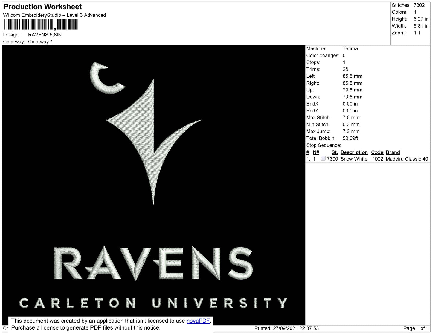 Ravens Embroidery File 4 size