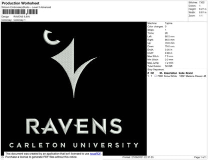 Ravens Embroidery File 4 size