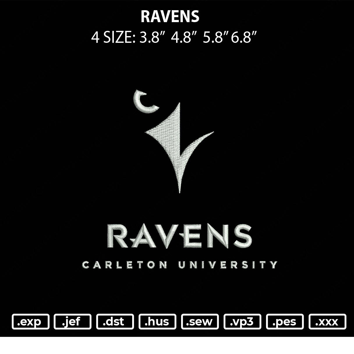 Ravens Embroidery File 4 size
