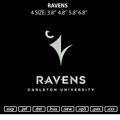 Ravens Embroidery File 4 size