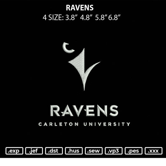 Ravens Embroidery File 4 size