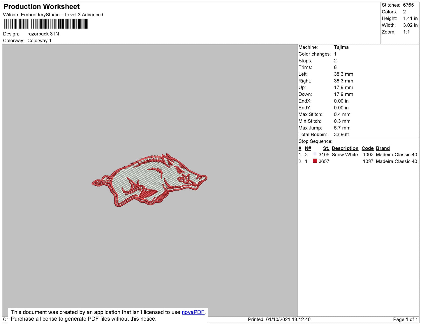 Razorback Embroidery File 4 size