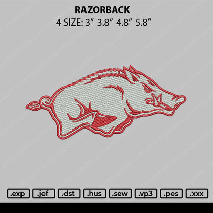 Razorback Embroidery File 4 size