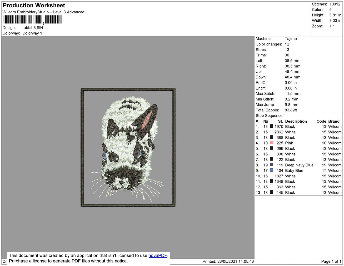 Rabbit Embroidery File 4 size