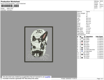 Rabbit Embroidery File 4 size