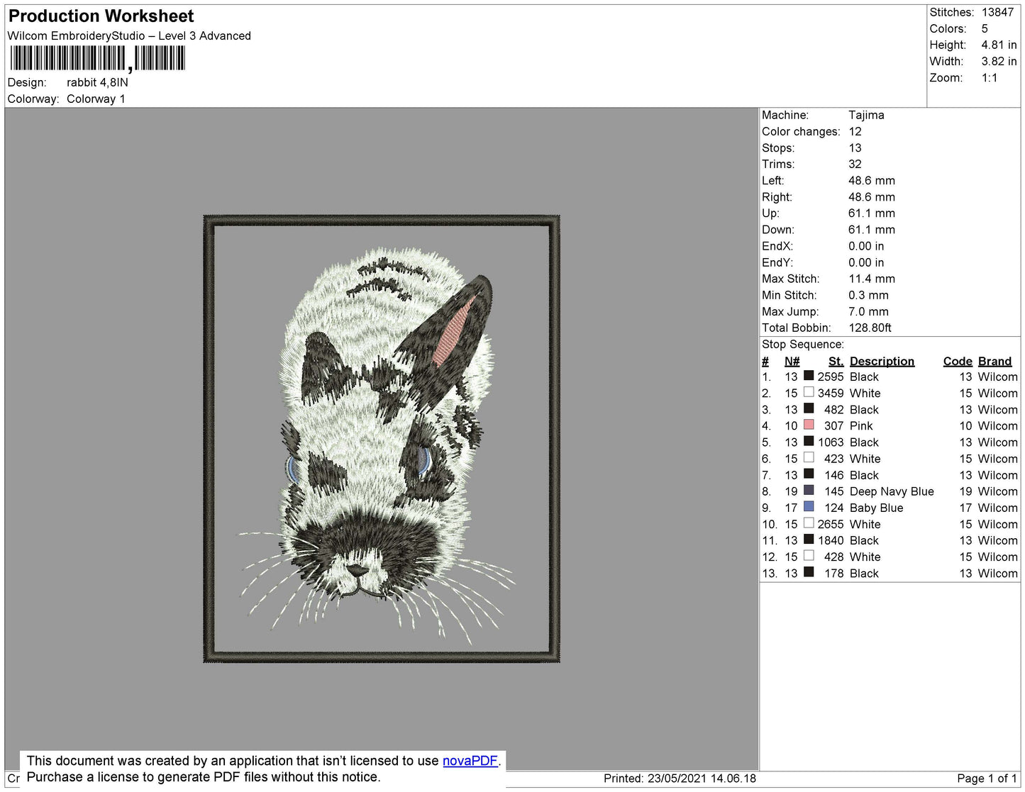 Rabbit Embroidery File 4 size