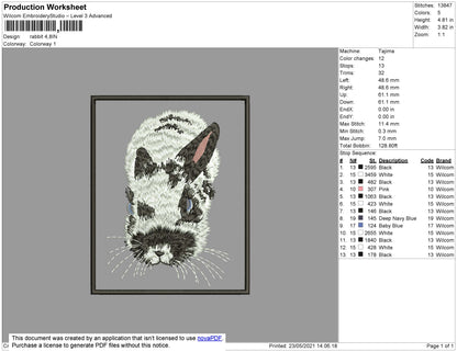 Rabbit Embroidery File 4 size