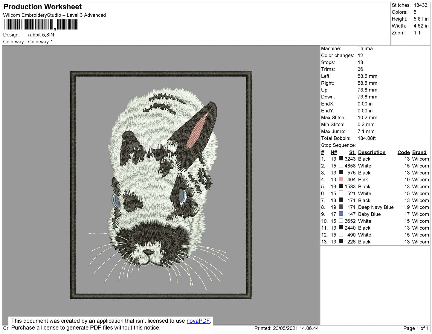 Rabbit Embroidery File 4 size