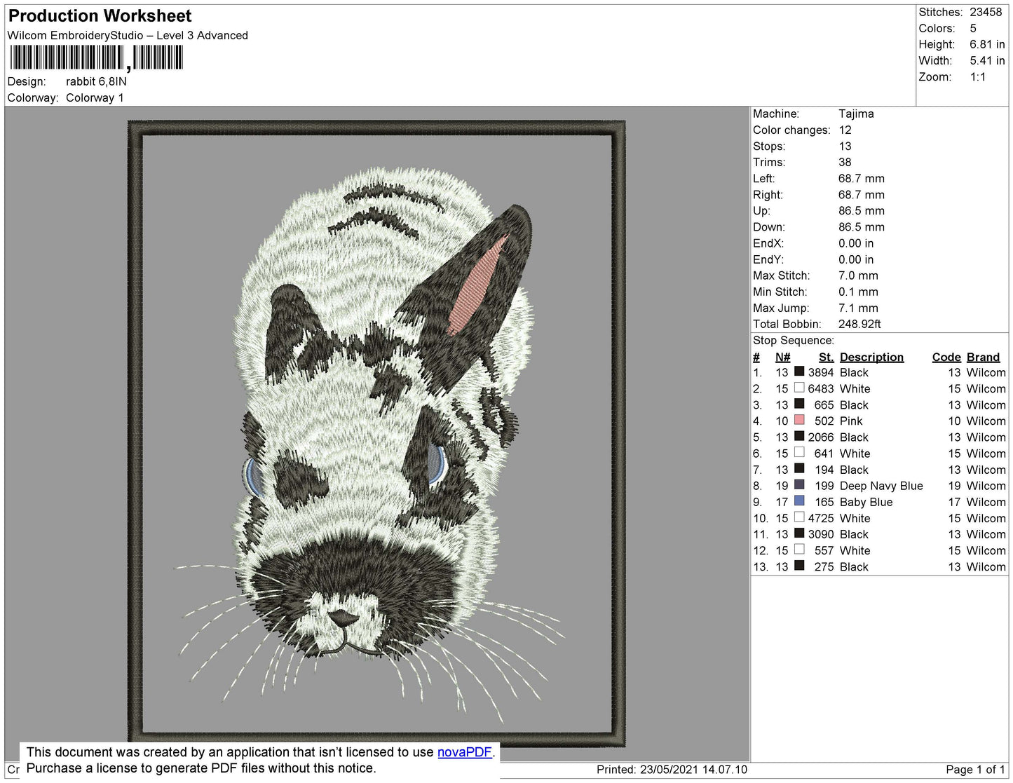 Rabbit Embroidery File 4 size