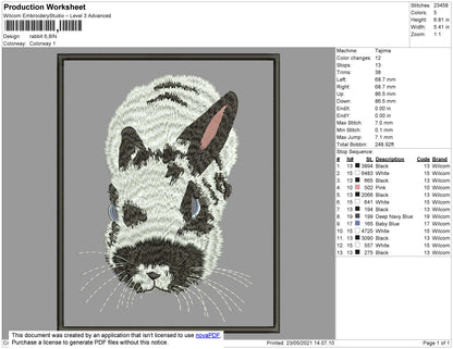 Rabbit Embroidery File 4 size