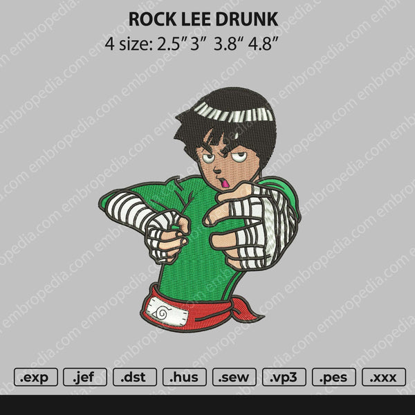 Rock Lee Drunk Embroidery File 4 size