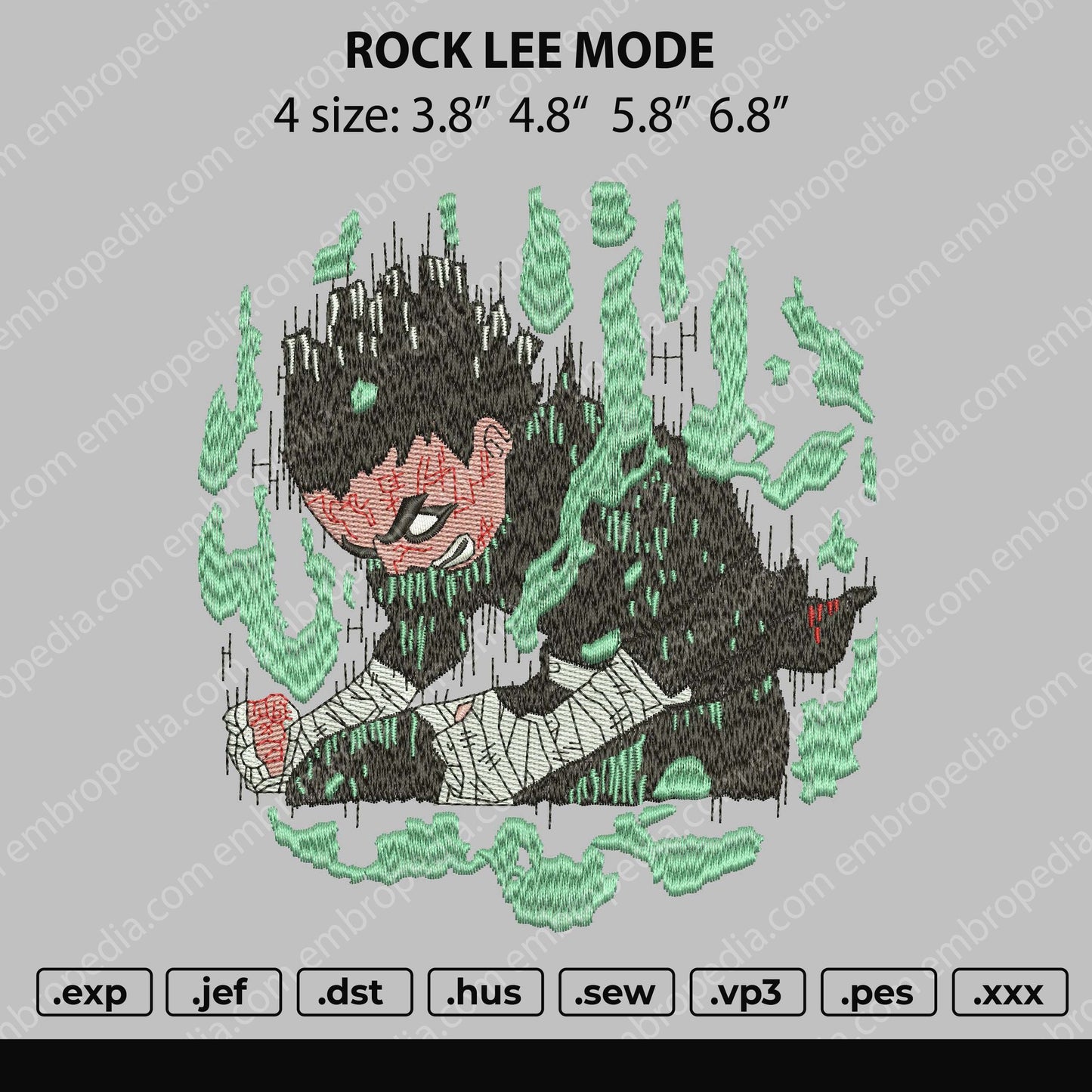Rock Lee Mode Embroidery File 4 size