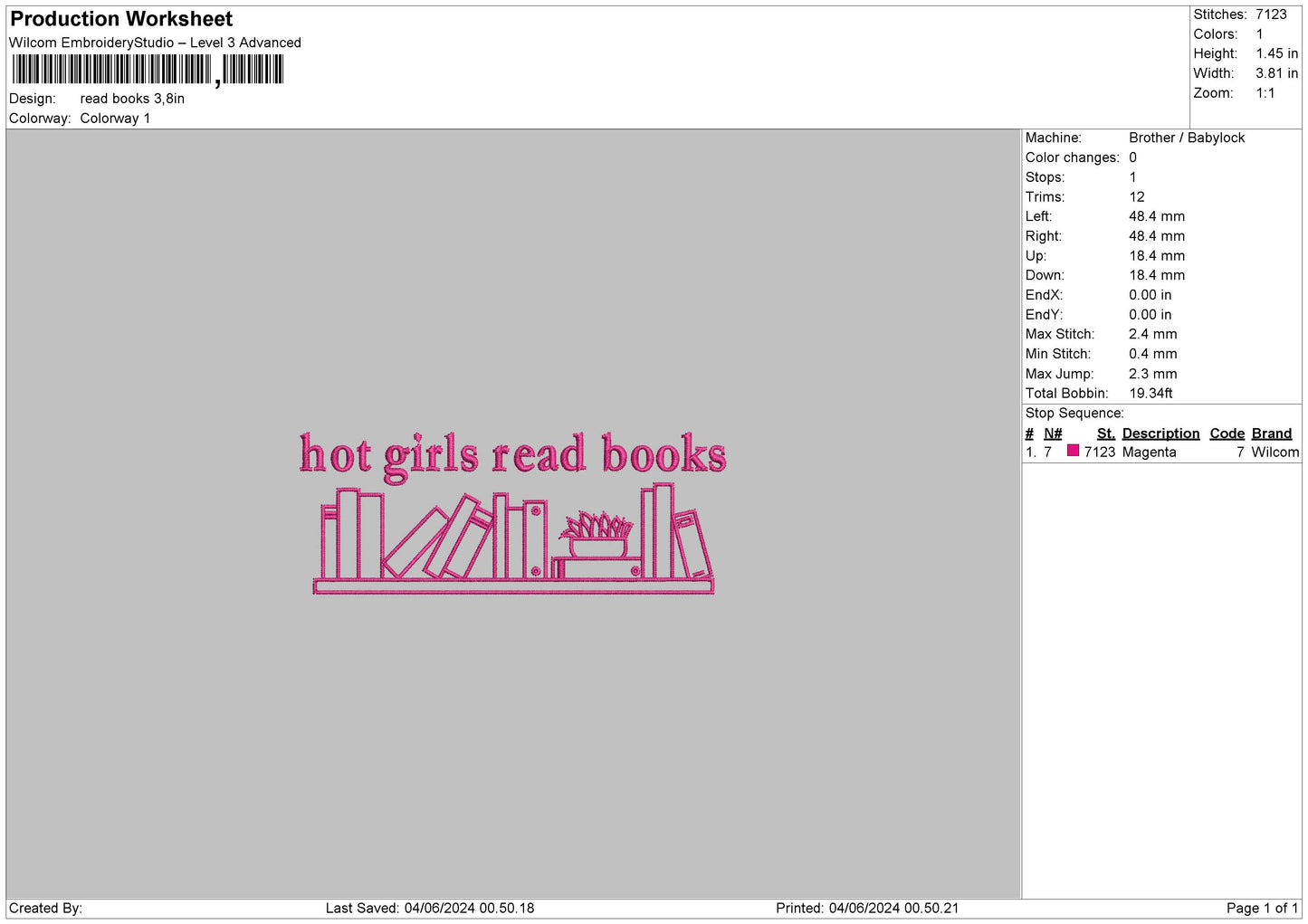 Books0406 Embroidery File 6 sizes