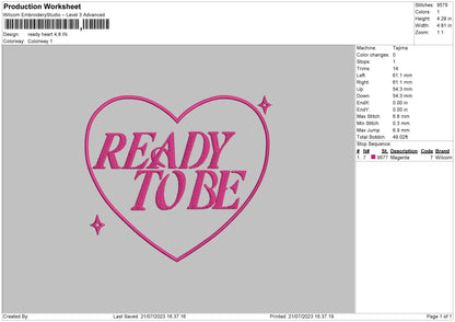 Ready Heart Embroidery File 6 sizes