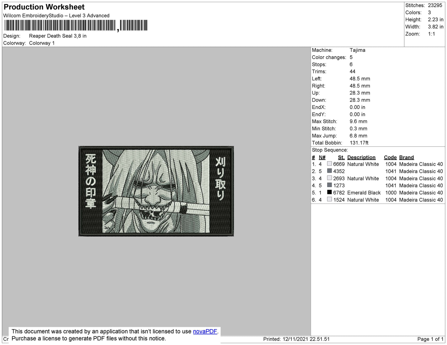 Reaper Death Embroidery File 4 size