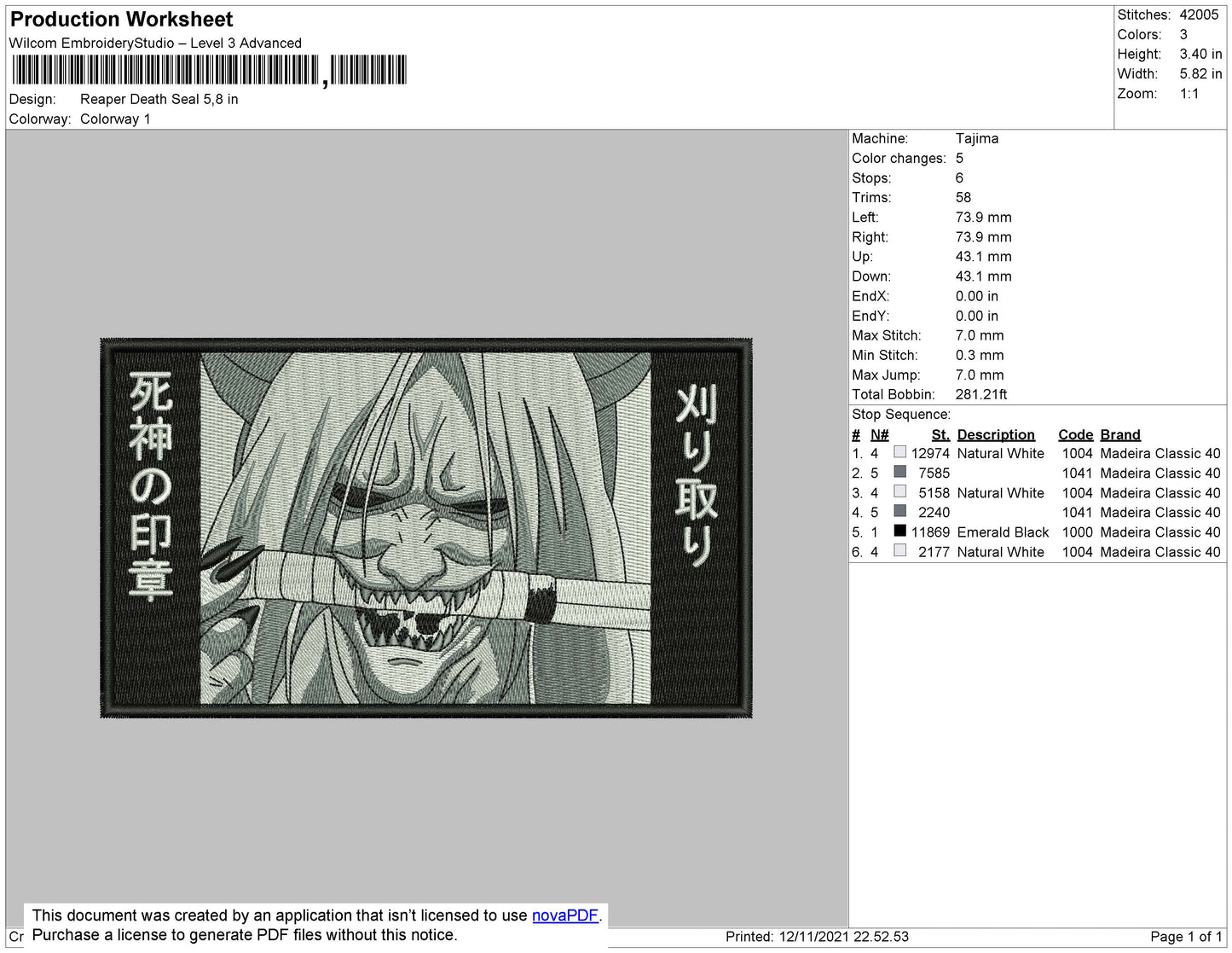 Reaper Death Embroidery File 4 size