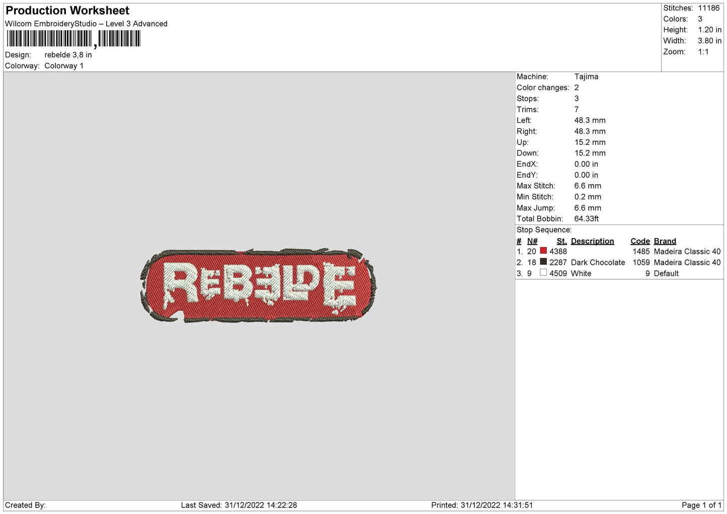 Rebelde Embroidery File 6 sizes