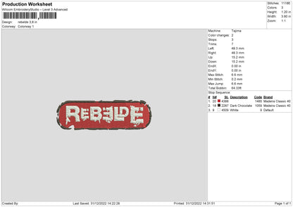 Rebelde Embroidery File 6 sizes