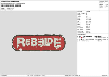 Rebelde Embroidery File 6 sizes