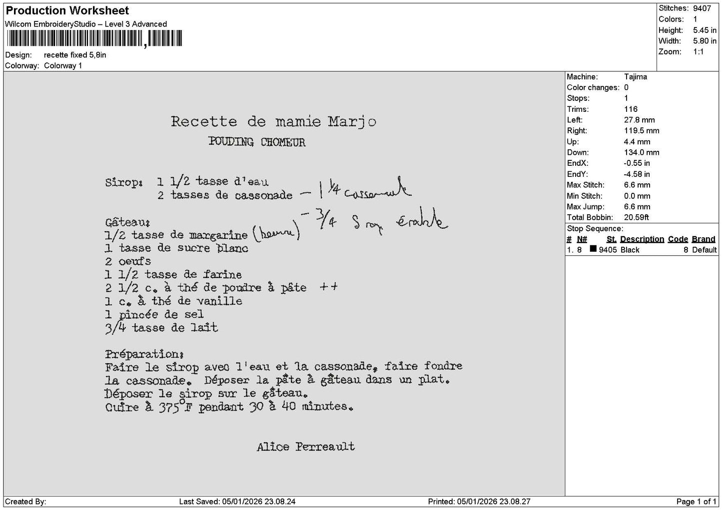 Recettetext Embroidery File 6 sizes