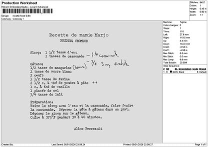 Recettetext Embroidery File 6 sizes