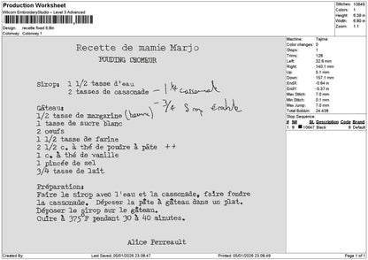 Recettetext Embroidery File 6 sizes
