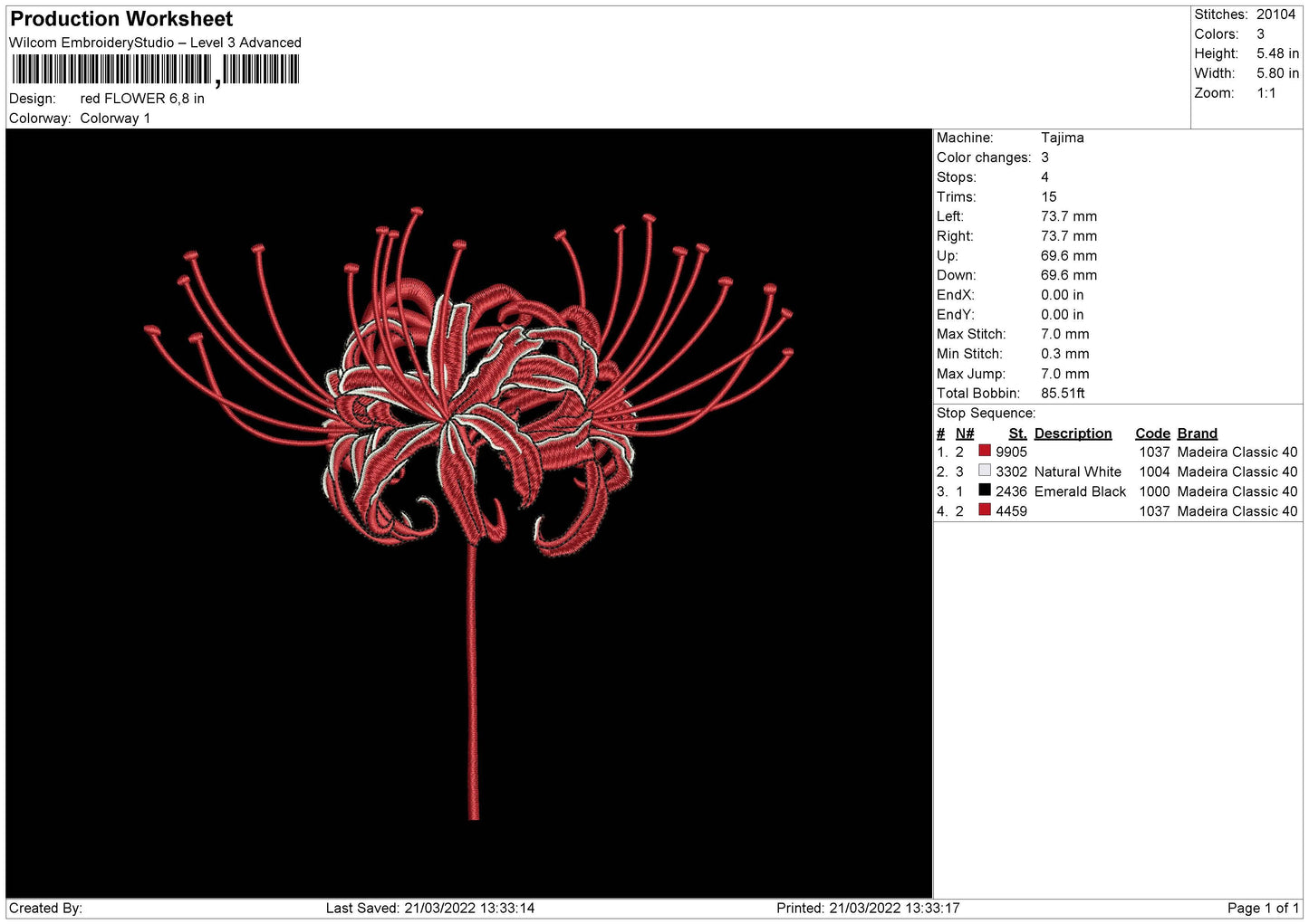 Red Flower Embroidery File 4 size